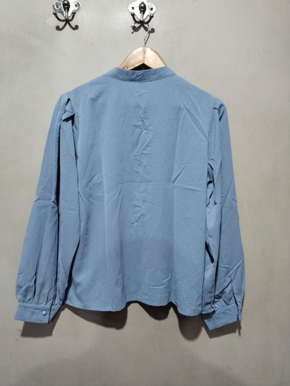 SHEIN BizChic Women's Elegant Blue Puff Sleeve Blouse