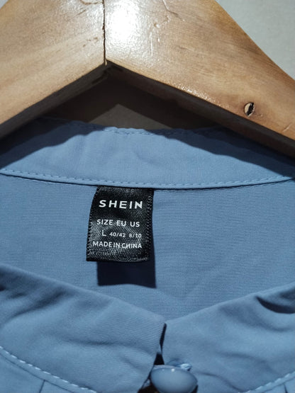 SHEIN BizChic Women's Elegant Blue Puff Sleeve Blouse