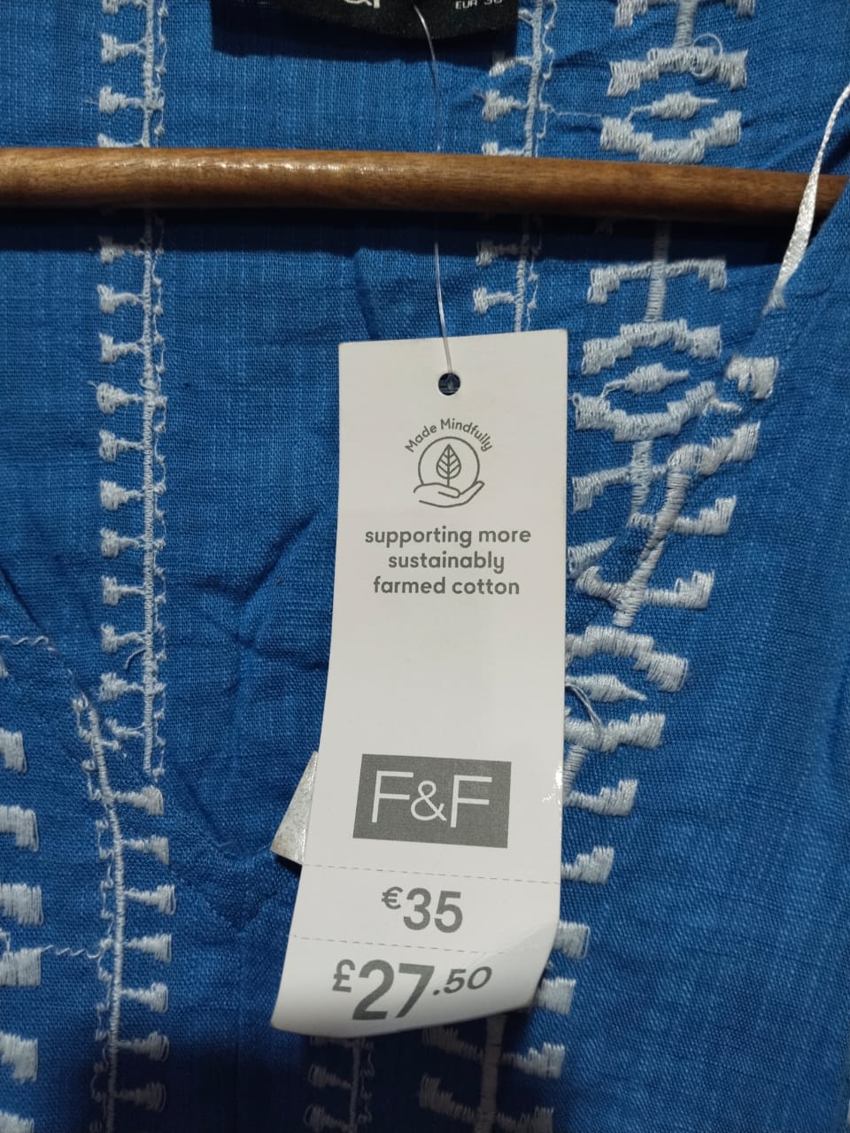 F&F Women's Blue & White Tiered Smock Dress