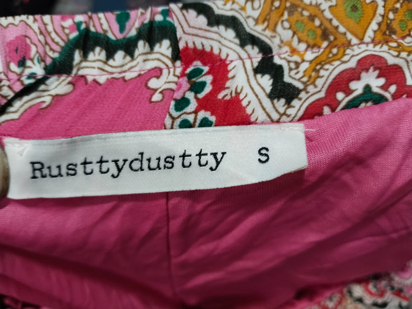 Rustty Dustty Pink & Yellow Paisley Print Wide-Leg Pants