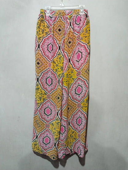 Rustty Dustty Pink & Yellow Paisley Print Wide-Leg Pants
