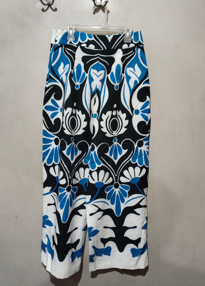 ZARA Women's Blue & White High-Waisted Culottes