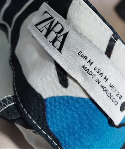 ZARA Women's Blue & White High-Waisted Culottes