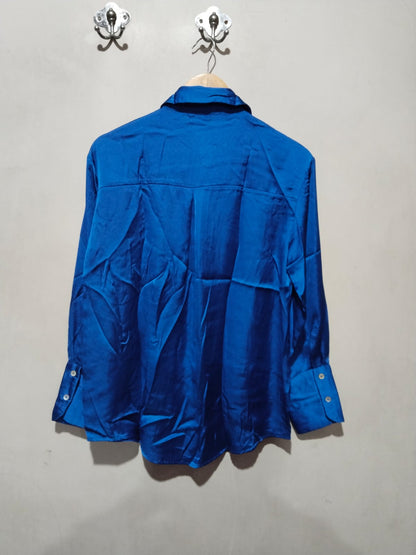 ZARA Women's Royal Blue Flowing Satin Shirt