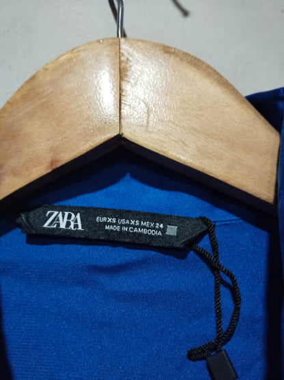 ZARA Women's Royal Blue Flowing Satin Shirt
