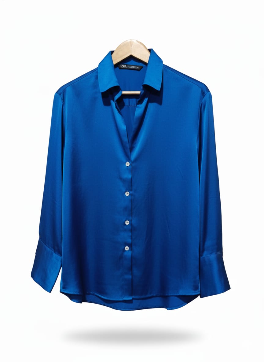 ZARA Women's Royal Blue Flowing Satin Shirt