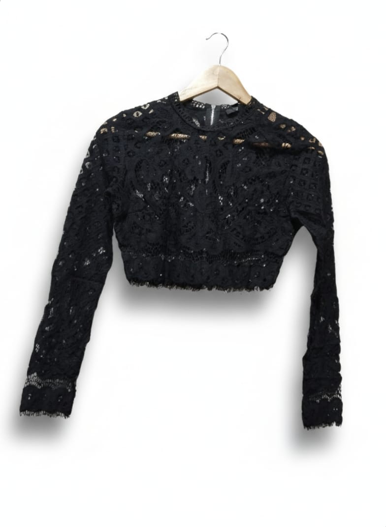 Missguided Black Lace Cut Out Long Sleeve Crop Top