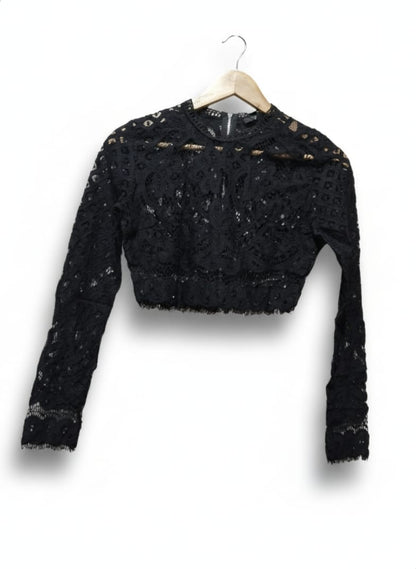 Missguided Black Lace Cut Out Long Sleeve Crop Top