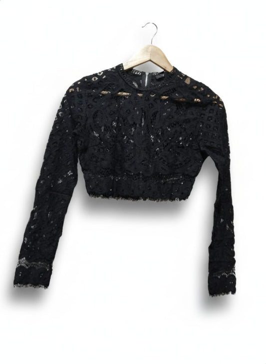 Missguided Black Lace Cut Out Long Sleeve Crop Top