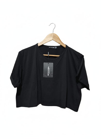 PrettyLittleThing Black Basic Short Sleeve Crop Top