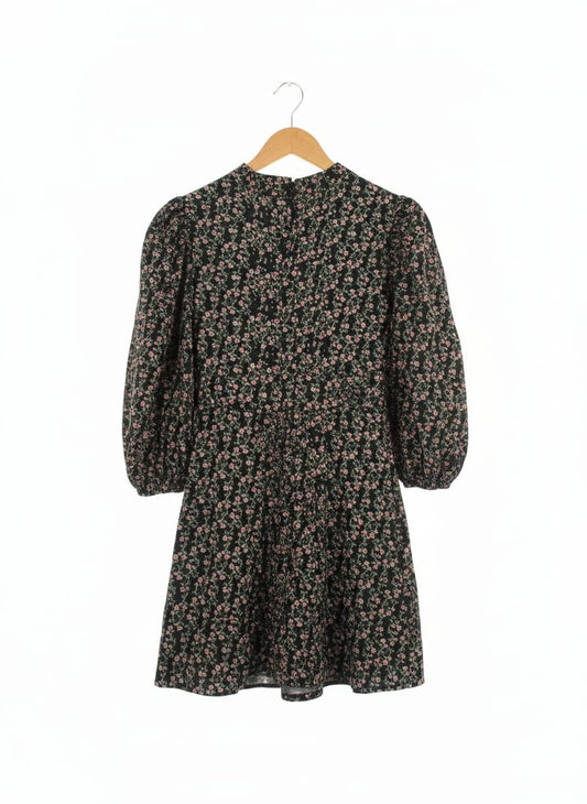 Topshop Black Ditsy Floral Print Puff Sleeve Mini Dress