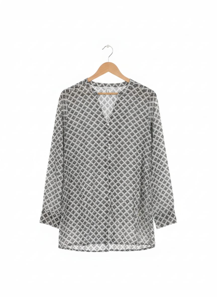 M&S Collection Black & White Geometric Print V-Neck Blouse