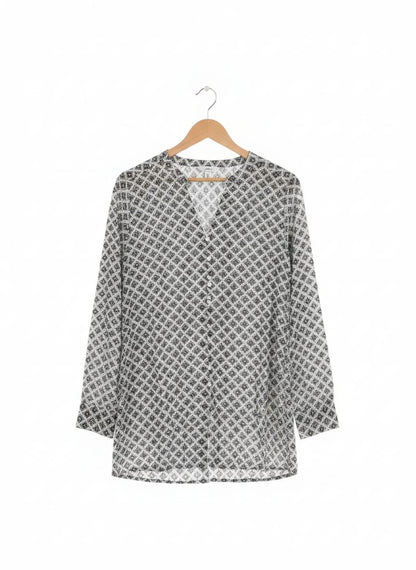M&S Collection Black & White Geometric Print V-Neck Blouse