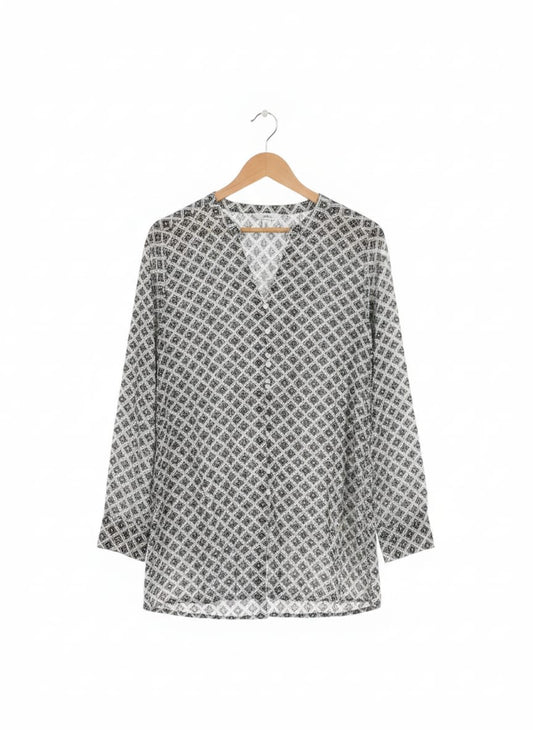 M&S Collection Black & White Geometric Print V-Neck Blouse