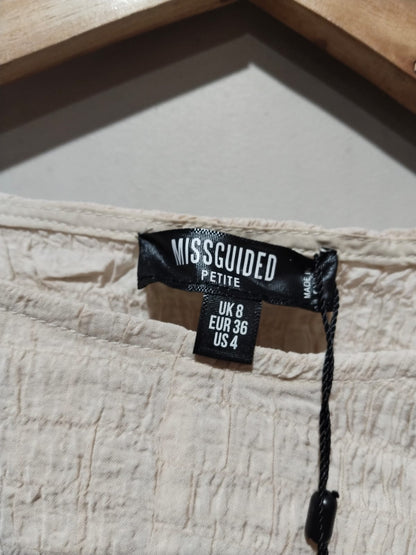 Missguided Beige Ruched Long Sleeve Crop Top