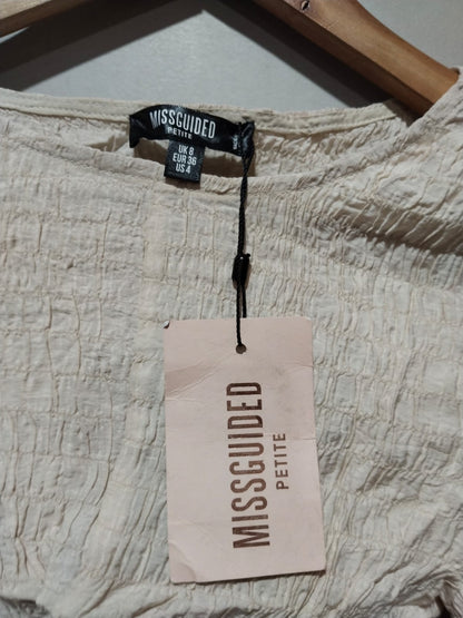 Missguided Beige Ruched Long Sleeve Crop Top