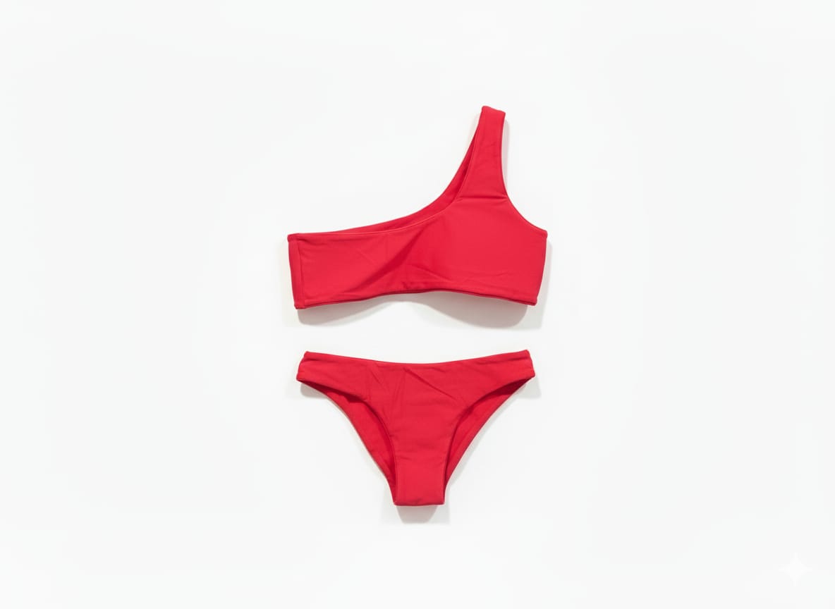 Red Asymmetric Crop Top Bikini Swimsuit