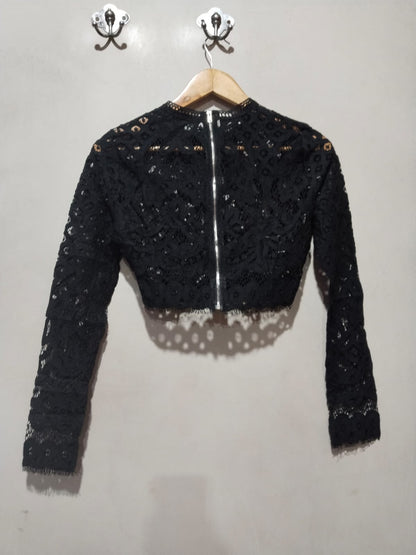 Missguided Black Lace Cut Out Long Sleeve Crop Top