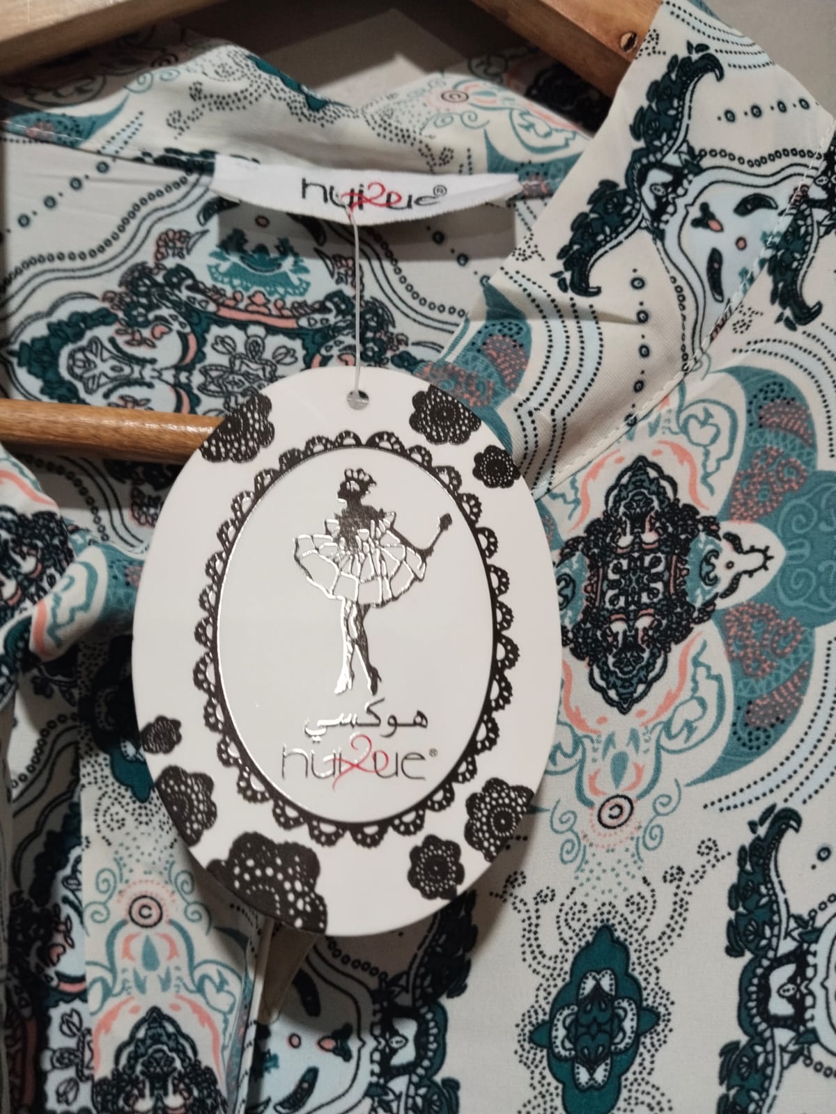 HuiXue Women's Grey & Teal Patterned Tunic Top