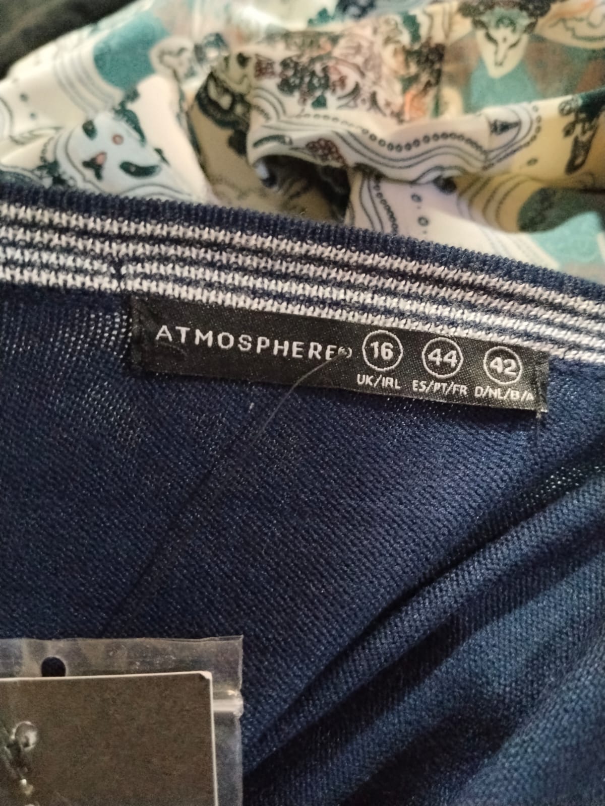 Atmosphere Navy Blue Button-Up Cardigan with Red Graphic