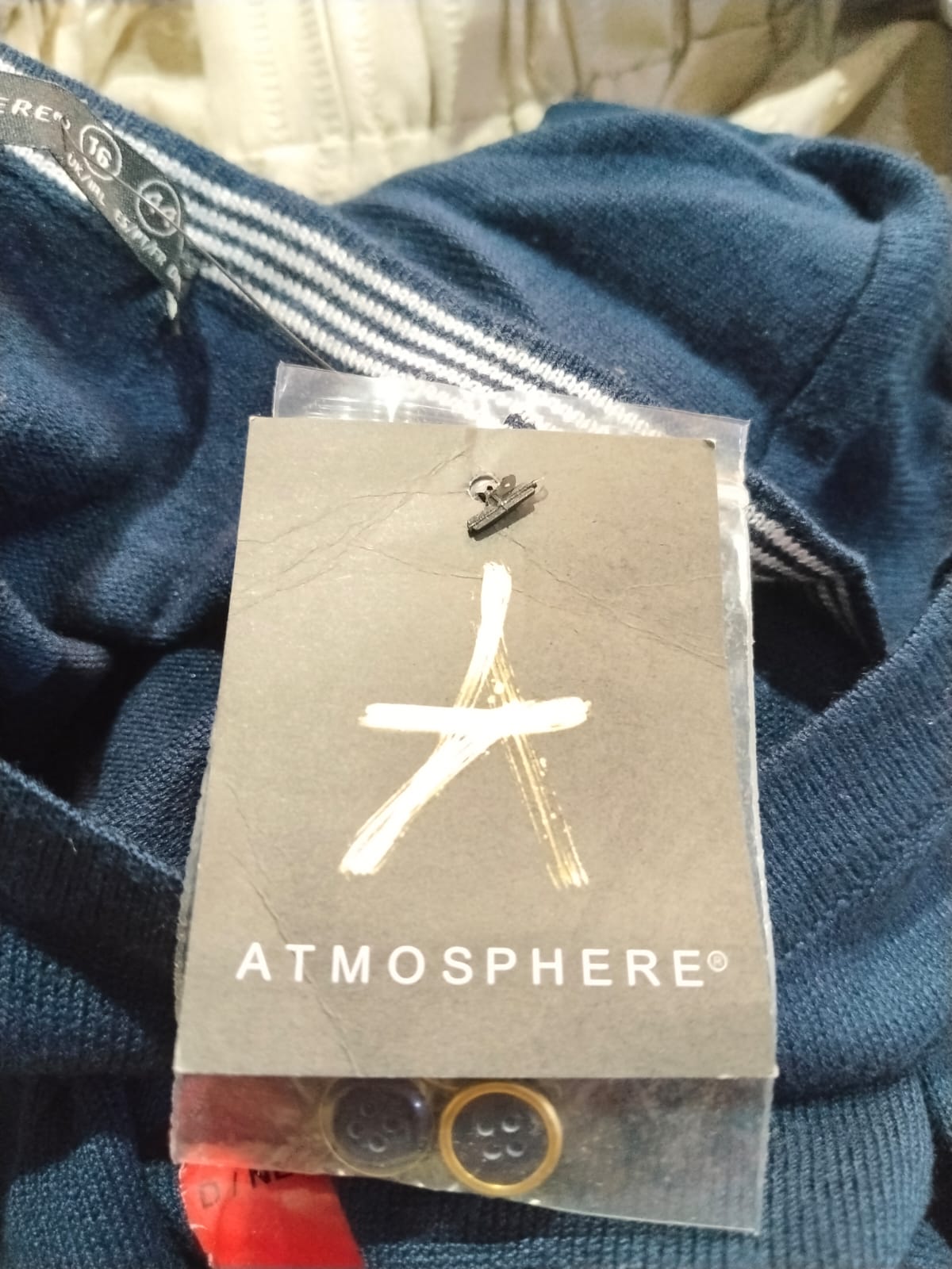 Atmosphere Navy Blue Button-Up Cardigan with Red Graphic