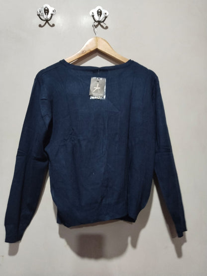 Atmosphere Navy Blue Button-Up Cardigan with Red Graphic