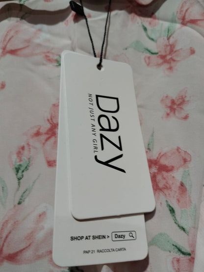 DAZY Allover Floral Print Puff Sleeve Tie Back Blouse