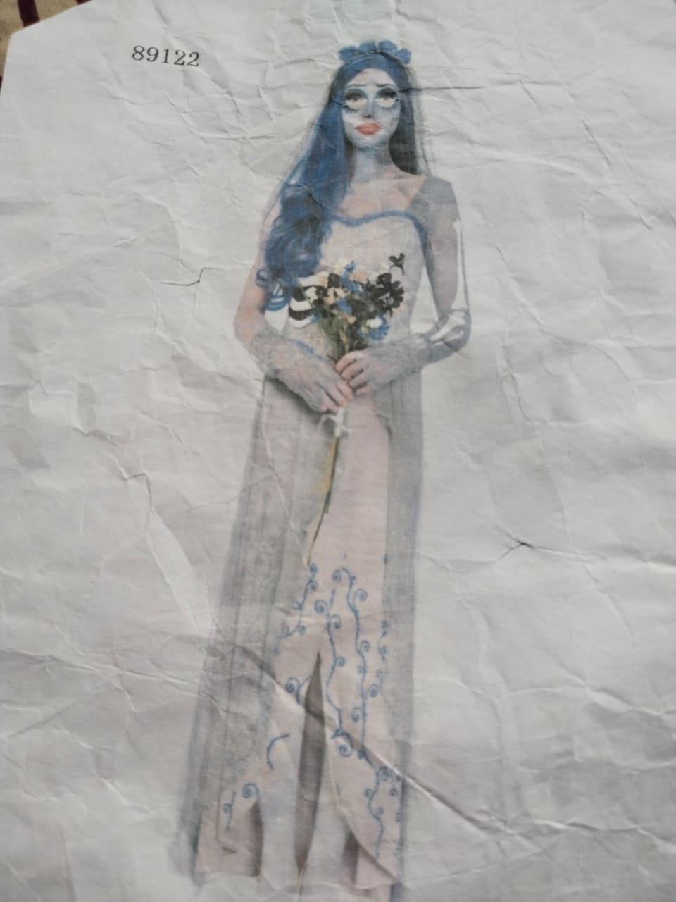 Asymmetric White & Gray Lace Maxi Dress with Blue Embroidery