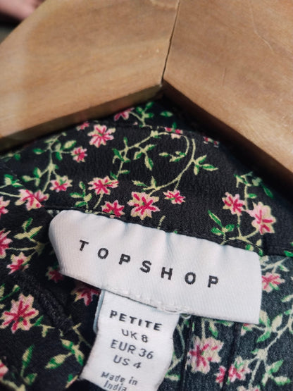 Topshop Black Ditsy Floral Print Puff Sleeve Mini Dress