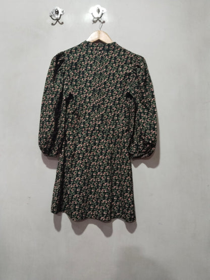 Topshop Black Ditsy Floral Print Puff Sleeve Mini Dress