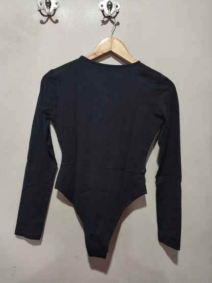 ZARA Basic Black Cotton Blend Long Sleeve Bodysuit