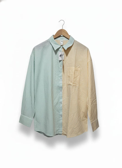 Anko | M | Bust 25 | Color-Blocked Striped Button-Down Shirt