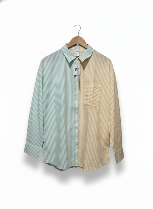 Anko | M | Bust 25 | Color-Blocked Striped Button-Down Shirt