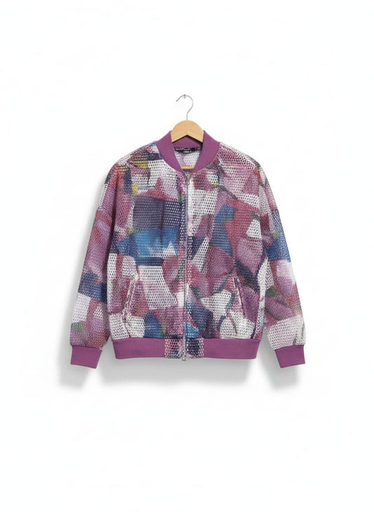 Multicolored Mesh Bomber Jacket |XL | Bust 21
