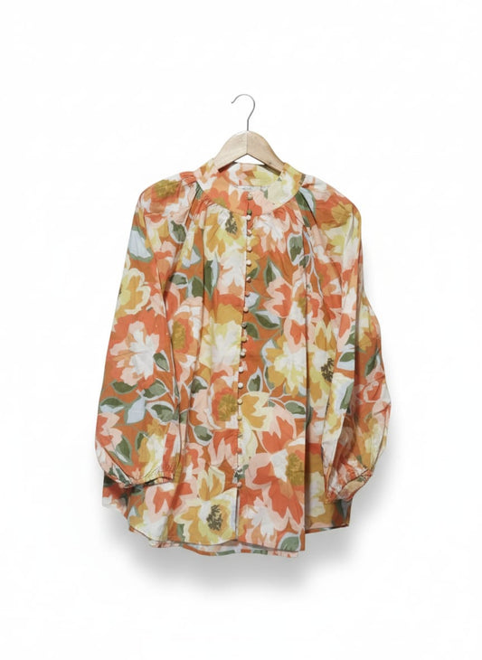 SUSSAN | L | Bust 24 |Orange Multi Floral Long Sleeve Blouse/Shirt