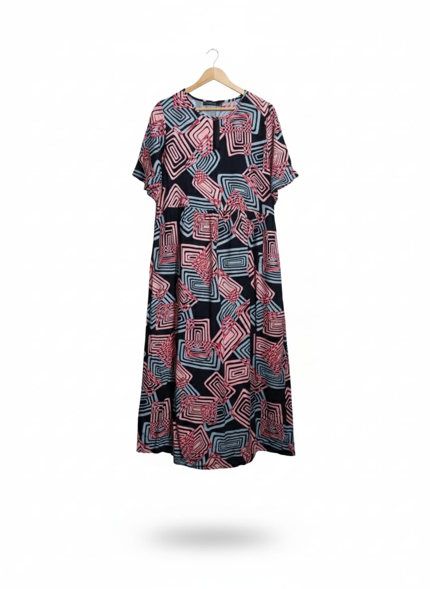 ZANZEA|XL|Bust 21||Women O-neck Short Sleeve Summer Geometric Printed Loose Long Dress