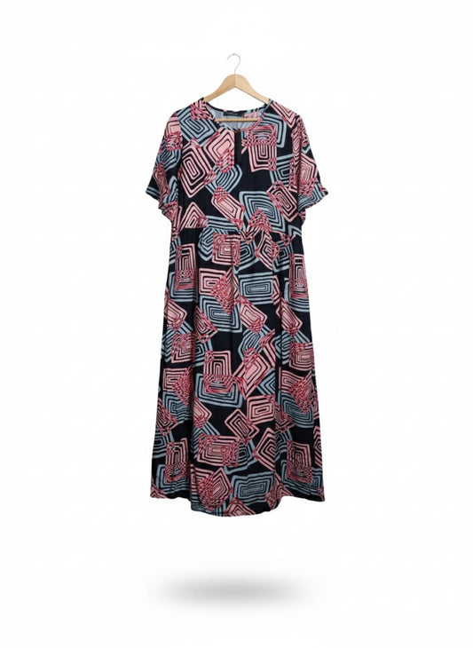 ZANZEA|XL|Bust 21|Women O-neck Short Sleeve Summer Geometric Printed Loose Long Dress