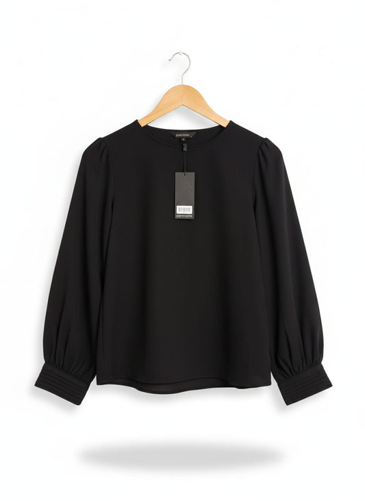 POTMONS|M|Bust 18|Black| Long Sleeve Blouse with Shirred Cuffs