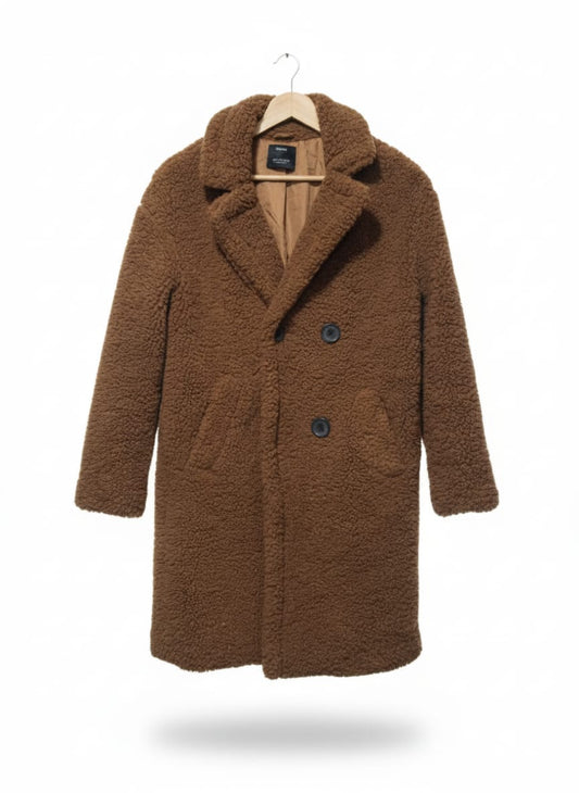 BERSHKA|S|Bust 20|Long Faux Fur Coat|BROWN