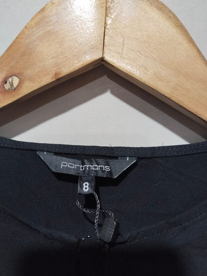 POTMONS|M|Bust 18|Black| Long Sleeve Blouse with Shirred Cuffs