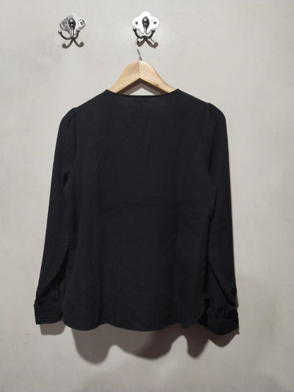 POTMONS|M|Bust 18|Black| Long Sleeve Blouse with Shirred Cuffs