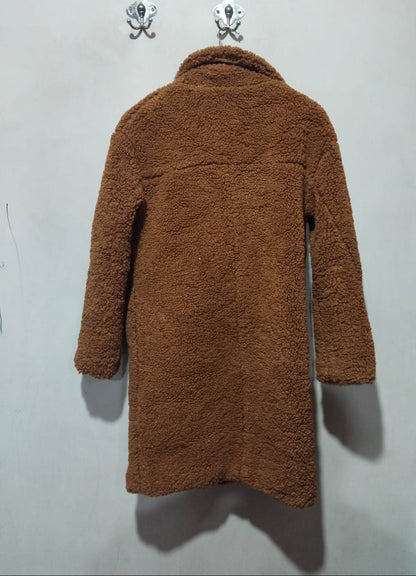 BERSHKA|S|Bust 20|Long Faux Fur Coat|BROWN