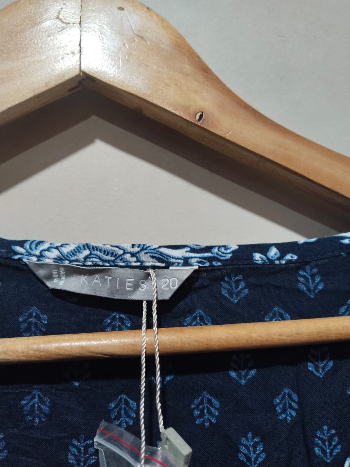 KATIES|XL|Bust 23|Blue Elbow Sleeve Double Print Peasant Top Blouse