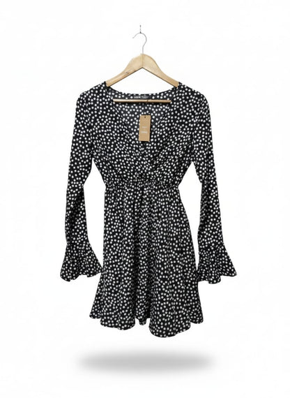 SHEIN |XS|Bust 16|Black and White Polka Dot V-Neck Mini Dress