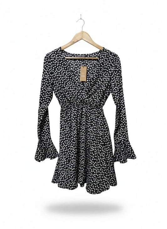 SHEIN |XS|Bust 16|Black and White Polka Dot V-Neck Mini Dress