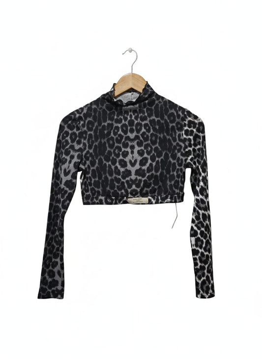 SHEIN|M|Bust 16|Leopard Print Long Sleeve Crop Top