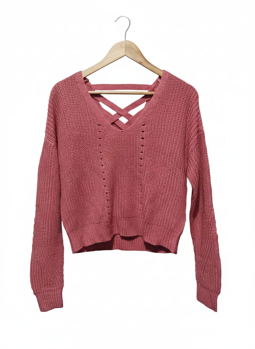 AEROPOSTALE|S|Bust 21|Long Sleeve V-Neck Knit Sweater Criss-Cross Back