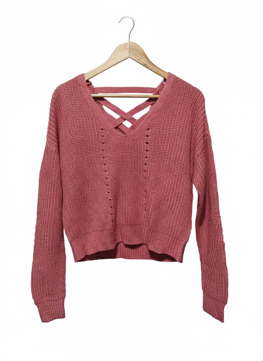 AEROPOSTALE|S|Bust 21|Long Sleeve V-Neck Knit Sweater Criss-Cross Back