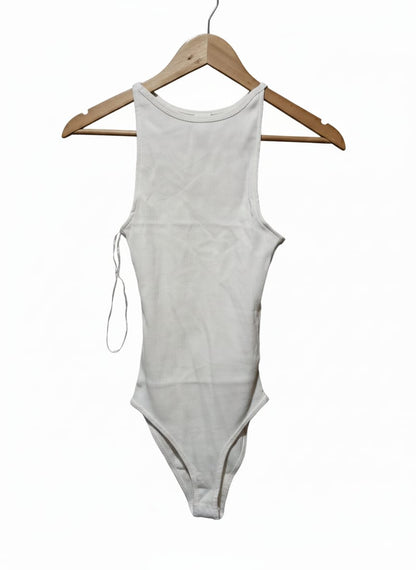 ZARA|S|BUST 11|White Ribbed Racerback Bodysuit.