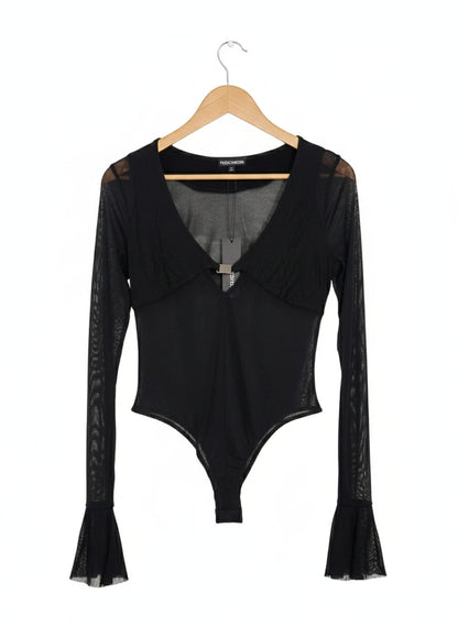 FASHION NOVA|L|BUST 17|Sorella Mesh Deep V-Neck Bodysuit